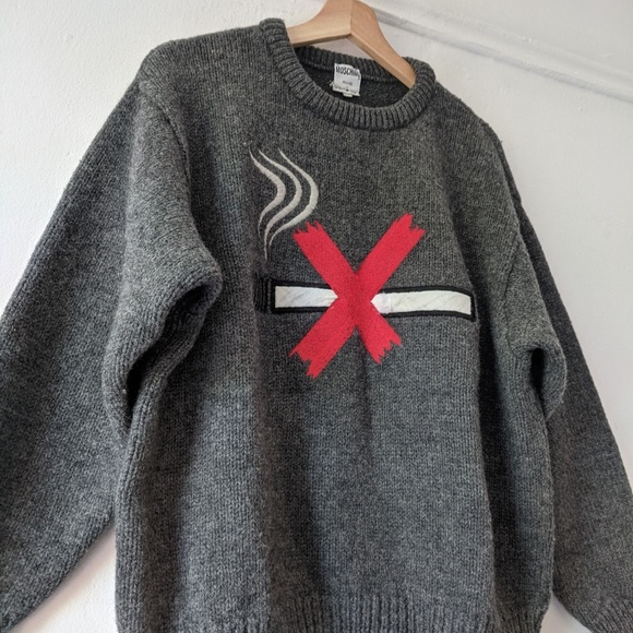 Jean Paul Gaultier × Moschino 1988 'No Smoking' Hand Embroidered Sweater - Picture 2 of 5